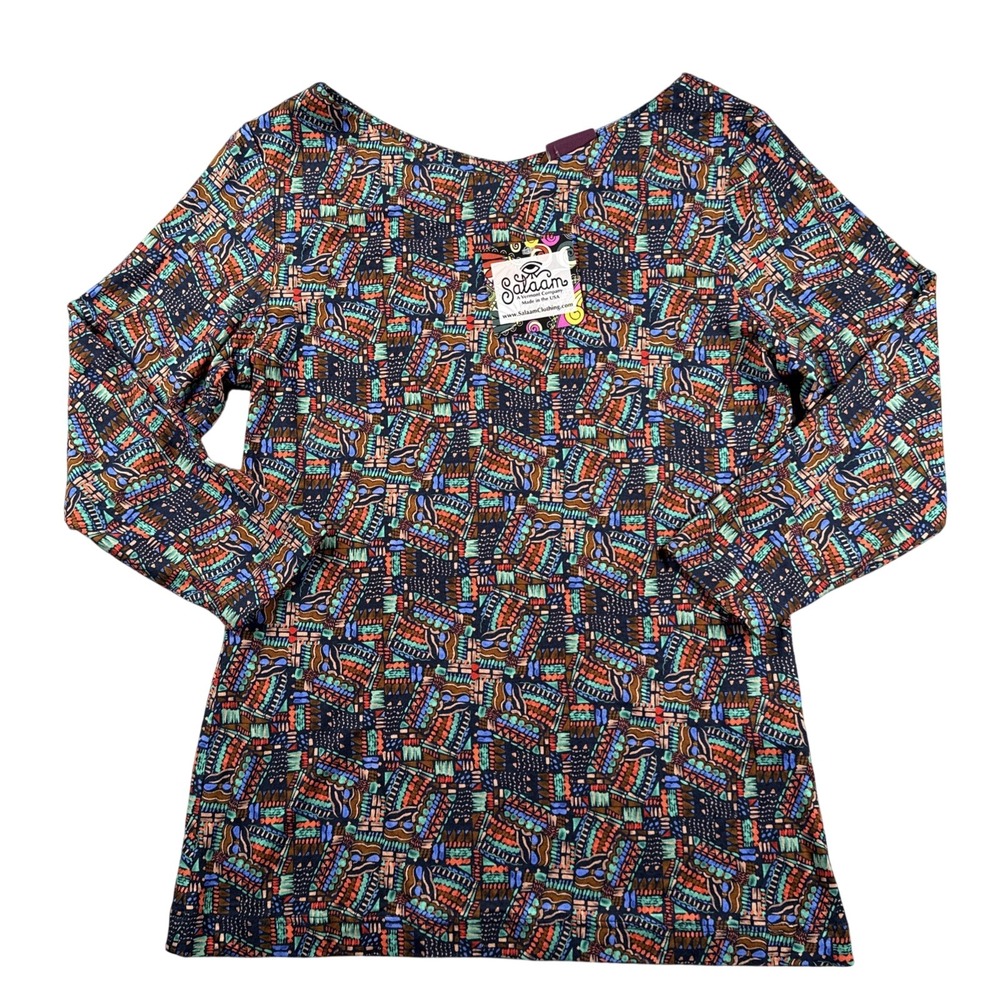 Salaam Top Womens S Pullover 3/4 Sleeve Abstract Lightweight Colorful Career NWT